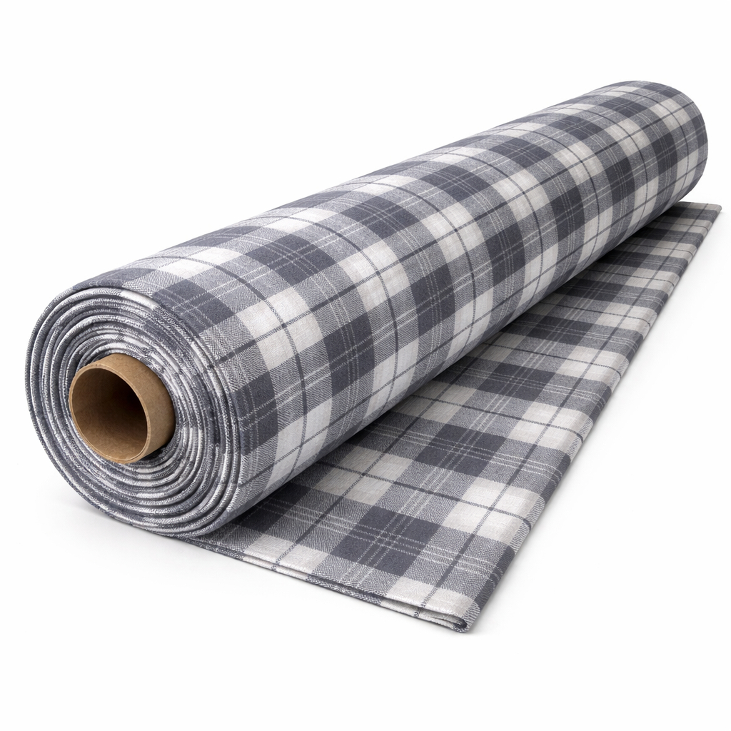 Grey and White Plaid Woven Fabric